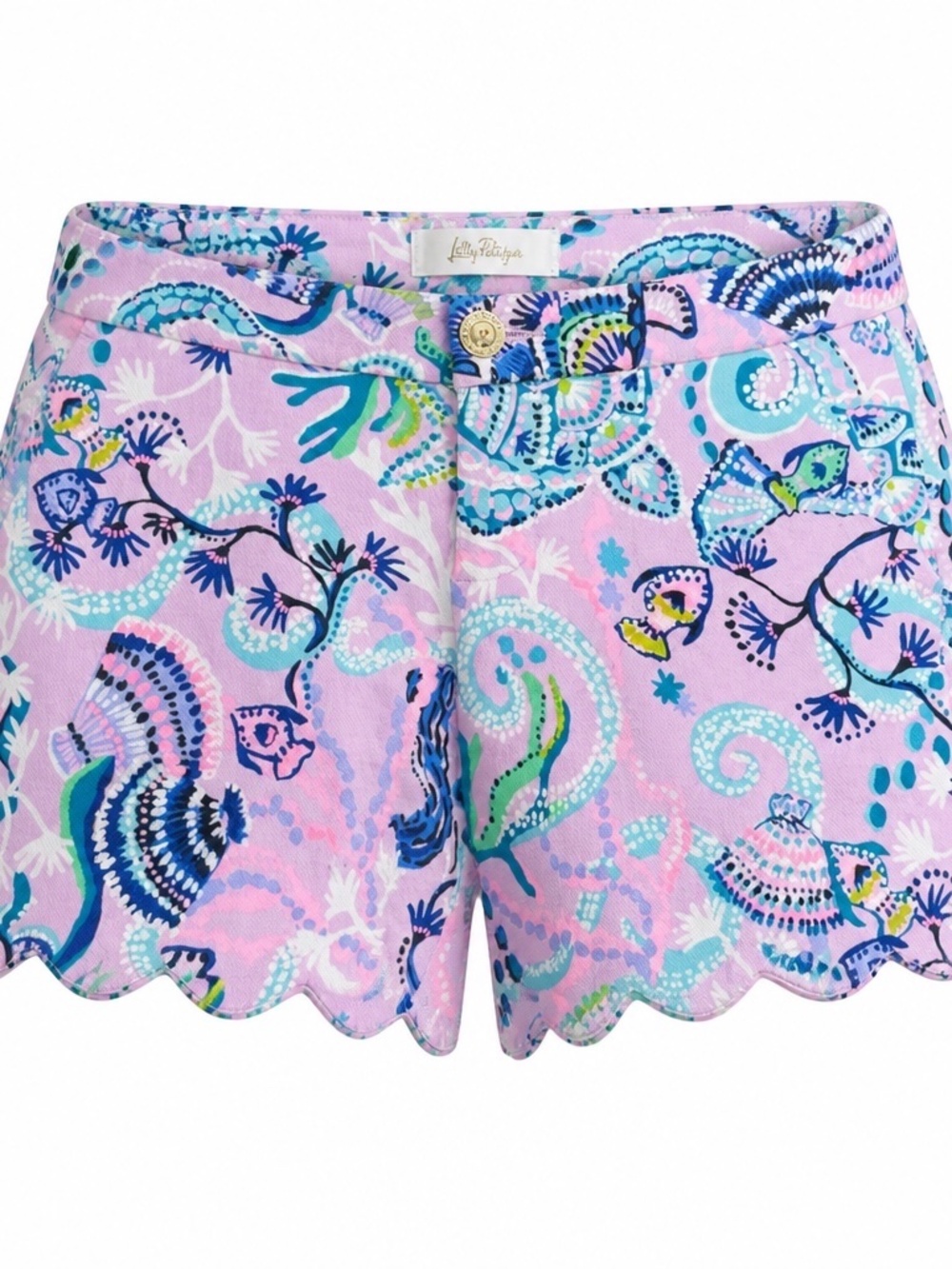 Lilly Pulitzer Buttercup Knit 5" Scallop Shorts Lilac Freesia Mermaid For You